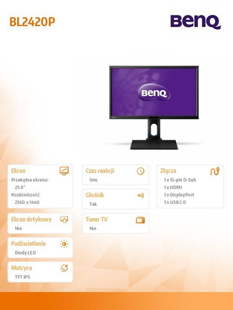 BENQ MONITOR 24 LED BL2420P QHD,IPS,DVI,DP,REP,PIV